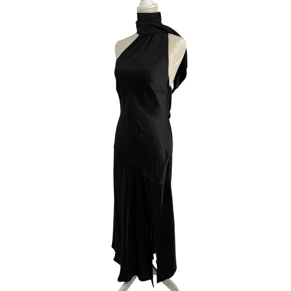 Mogidol Italian Summer Tie Neck Sleeveless Dress Black Satin size Medium NEW - Picture 3 of 15